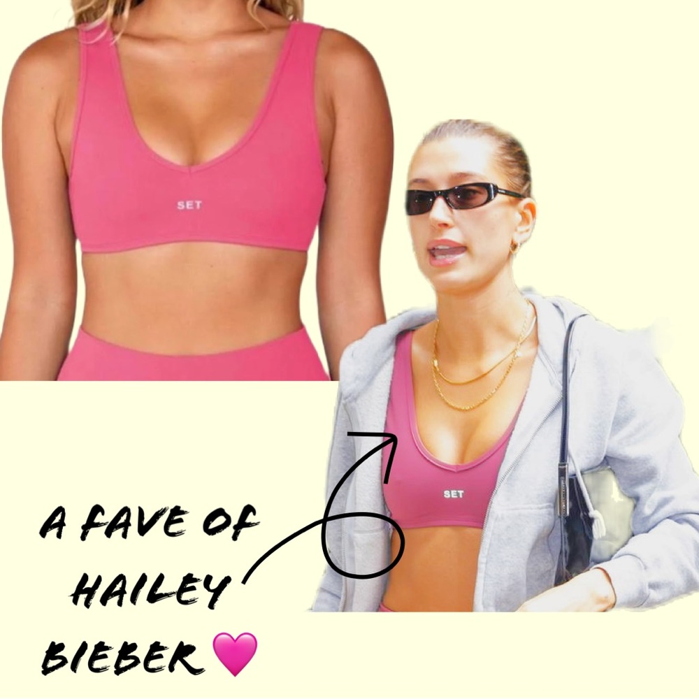 Set Active Dip V Sports Bra color:  Lollipop. Hailey Bieber favorite!